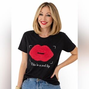 Red Lip Graphic Tee Black Statement T-Shirt Size S